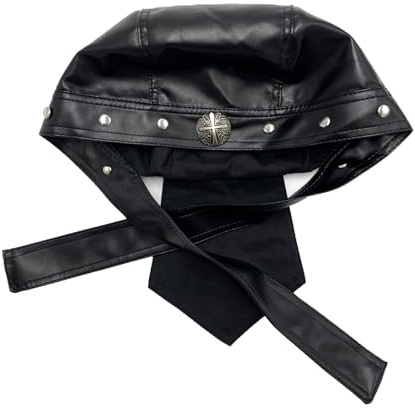 FGDTREE Turbante de piel sintética con tachuelas y banda ajustable para mujeres y hombres, unisex, punk, ropa de calle y motociclista, impermeable, gorra de ciclismo, Estilo J 1e, Talla única