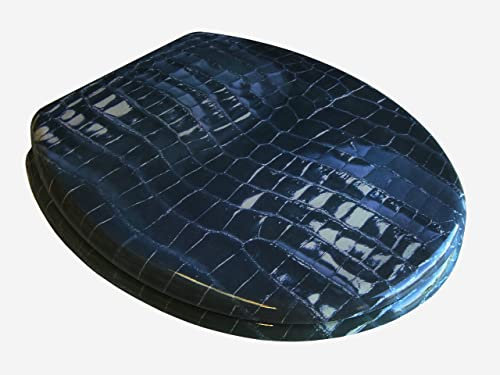 WC Sitz Klobrille Motiv Leder schwarz, messingverchromte Scharniere