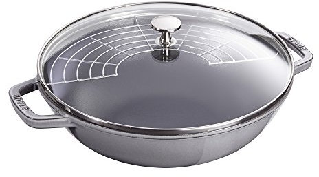 Staub Cast Iron Perfect Pan, Wok, Dutch Oven, 4.5-Quart, Serves 4-5, Made in France, Graphite Gray, Made in France