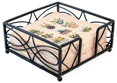 Boston International Wave Design Cocktail Napkin Holder Caddy, Black