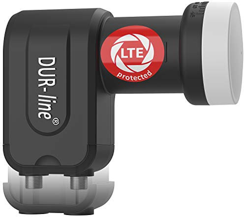 DUR-line +Ultra Twin LNB - 2 Teilnehmer schwarz - mit LTE-Filter [ Test SEHR GUT *] 2-Fach, digital mit Wetterschutz, Full HD, 4K,Premium-Qualität