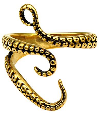 PAURO Edelstahl Punk Oktopus Tentakel Sea Monster Kraken Squid Offener Ring für Männer Verstellbar