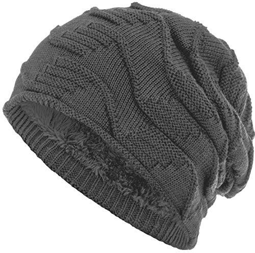 Compagno Mütze warm gefütterte Wintermütze Elegantes Strickmuster Beanie Einheitsgröße, Farbe:Grau