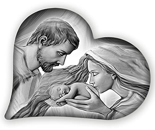 Lupia - Quadro Capezzale, Collezione Heart Holy Kiss Grey Sacra Famiglia, Design Unico a Forma di Cuore, Adatto a Stili Moderni e Classici, Made in Italy, 40x50 cm, Grigio, in Legno