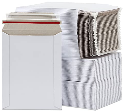 Stockroom Plus Mailing Envelopes - 6 x 8 in, White, 100-Count, Flat - Heavy Duty Cardboard Envelopes & Mailers for Photos, Documents & Trading Cards - Stay Flat Mailers