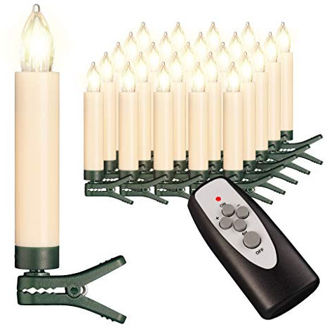 25 kabellose LED Kerzen mit Timerfunktion, Dimmer, flackernde Flamme und Fernbedienung | Innen und Außen | inkl. Batterien | warm-weiß