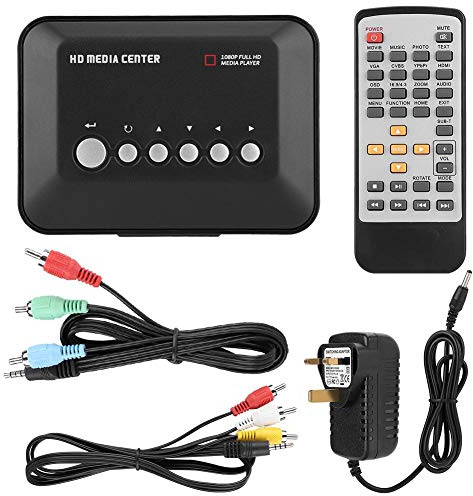 ASHATA HDMI Media Player, Mini 1080P Ultra HDMI Digital Multimedia Player with Adapter and Remote Control for -MKV/RM- MMC USB Drives and SD Cards Car HD Player(Black)(UK)