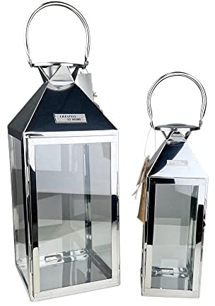 Laternen 2er Set Edelstahl Windlichter Kerzenhalter Höhe 35cm bis 45cm