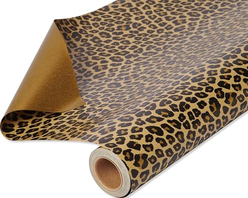 American Greetings Wendbares Geschenkpapier Jumbo-Rolle für Geburtstage, Muttertag, Vatertag, Abschluss und alle Anlässe, Leopard und Gold (1 Rolle, 175 m²)