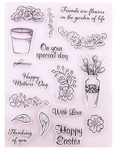 Friends Thinking of You with Love Flowers Lily Pot Happy Easter Mother's Day Clear Stamps for Card Making Decoration and DIY Scrapbooking