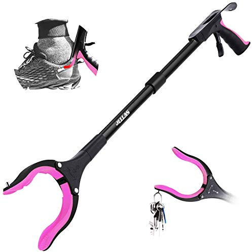 Jellas Greifer mit Schuhlöffel, 360° drehbarer Kopf, 80cm Langer FaltbareGreif-Werkzeug mit Magnetspitzen für die ältere Menschen, Müllabfuhr,Handgreifer, RGSP01 (Violett)