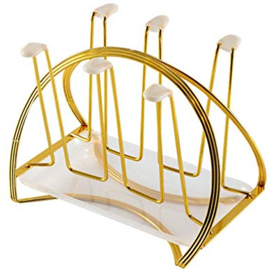 Cabilock Tassenhalter Metall Vintage Retro Becherhalter 6 Haken Tassenständer Brezelständer Kaffeetassen Haken mit Abflusswanne für Weihnachten Neujahr Party Tischdeko Geschenke Golden