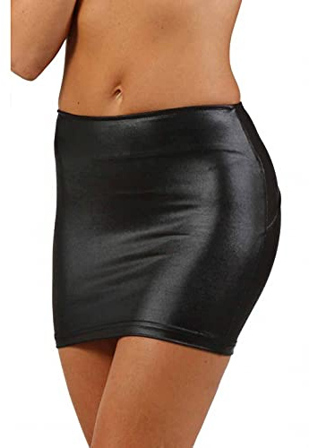 MISS NOIR Wetlook sexig minikjol (S-3XL) vinyl PVC damer kort kjol med dragkedja fest klubbkläder kjolar, Svart (9388-bk), 3XL
