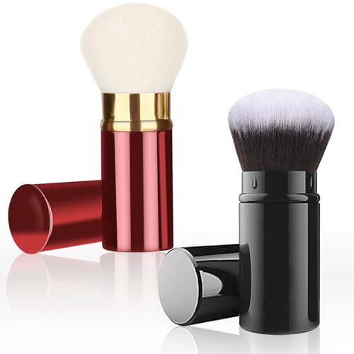Falliny Kabuki-Make-up-Pinsel, einziehbar, tragbar, Puderpinsel mit Abdeckung für Rouge, Bronzer, Puder, Puder, Kosmetik, 2 Stück