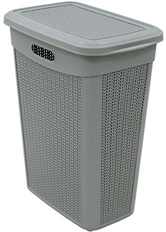 JVL 43L Knit Design Slim Laundry Basket, Grey, H:55 x W:46 x D:29cm Approx
