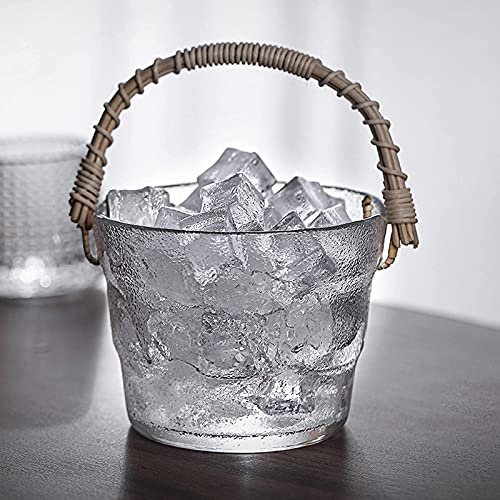 WANGFENG Ice Bucket,Ice Bucket with Lid and Ice Tongs,350ml Portable Transparent Glass Ice Bucket,Ice Pail,Ice Bucket Wine Beer Champagne Cooler,Mini Ice Bucket With With Rattan Handle Household Red