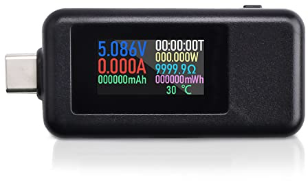 Type C USB Tester,Voktta USB C Voltage Tester Multimeter 0-5A 4-30V Current Meter Tester, USB-C Charger Tester, Color Display Type-C Voltmeter Ammeter