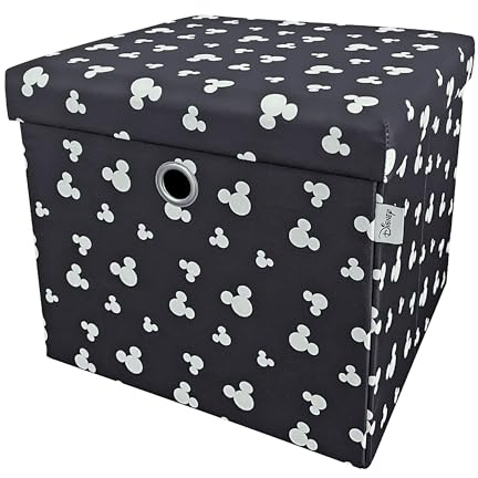 Disney Classic Micky Maus Ottomanen-Aufbewahrungsbox, faltbar, quadratische Spielzeugtruhe, Box mit Deckel für Kinder, Fußhocker, belastbar bis zu 30 kg, schwarz