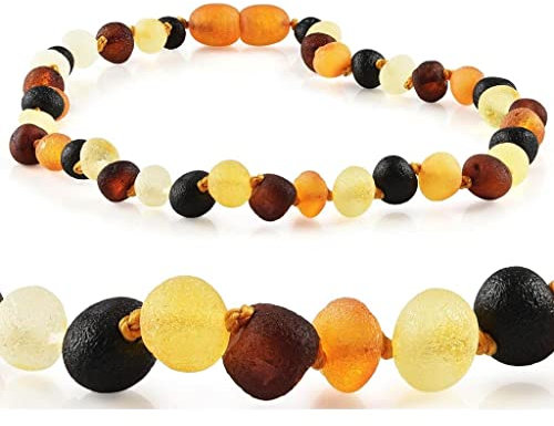 Amber Seven Rohe Bernsteinkette in 4 Farben | unpolierte mehrfarbige Halskette aus baltischem Bernstein | drei Größen 32, 38, 45 cm | 5 mm Bernsteinperlen