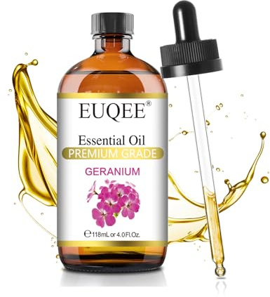 EUQEE Geranium Essential Oil 118 ml Pure Geranium Oil with Dropper for Diffusers, DIY, Skin Care, Massage, Aromatherapy (4 fl oz)