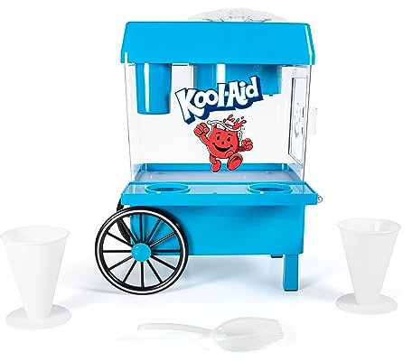 Nostalgia Kool-Aid Schneekegel-Maschine für Rasur-Eis, Retro-Tisch-Slushie-Maschine für 20 eisige Leckereien, inklusive 2 wiederverwendbaren Kunststoffbechern und Eisschaufel, Blau