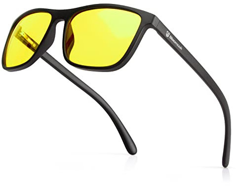 Bloomoak-99% Gafas de bloqueo de luz azul-Gafas para juegos-Antideslumbrantes - Material antifatiga-TR90-Adecuado para pantallas, juegos, televisores, teléfonos móviles (Amarillo - 65% - Marco negro)