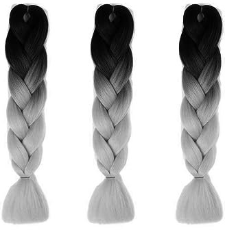 Zzcy 3pcs/pack Kunsthaar zum Einflechten Ombre Haarsträhnen zum Einflechten Haarsträhnen für Dreads zum Einflechten 24Kanekalon Jumbo Braids Extensions(Schwarz&Grau 60cm)