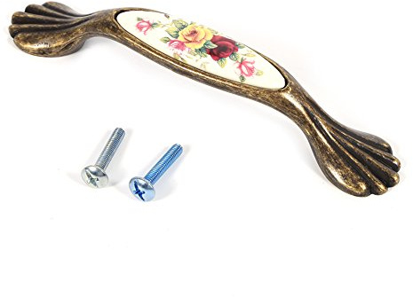 Tomotato Schrankgriffe, Vintage Keramikgriffe Dekorative Schubladengriffe Knöpfe Blumen Keramik Bronze Türgriffe Für Schrank, Schublade(4#)