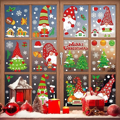 Yunkctuk 136 Stück Weihnachten Fenstersticker, Weihnachts Fensterbild, Wiederverwendbare Statisch Haftende PVC Aufkleber für Glasfenster Weihnachtsdeko, Weihnachtsaufkleber Selbstklebend