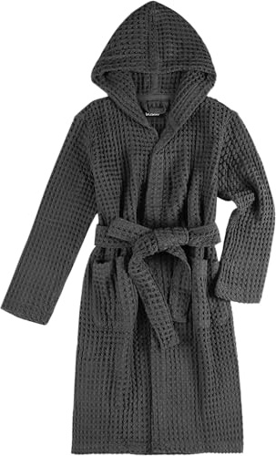 KOSMU 100% Organic Japanese Cotton Waffle Knit Bathrobe | Thick Luxury Hotel Spa Onsen Shower Sauna Towel Terry Bath Robe with Hood and Snap Buttons for Men & Women (Hooded, Smoke Grey, 2XL)