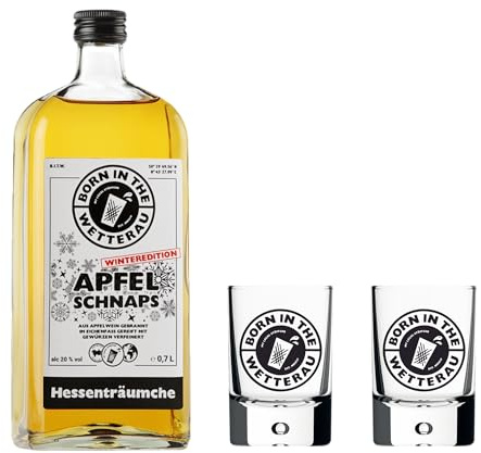 BitW 1x Apfelschnaps Winteredition 0,7l + 2x Schnapsgläser 4cl | Apfelschnaps 20%-Vol | Born in the Wetterau