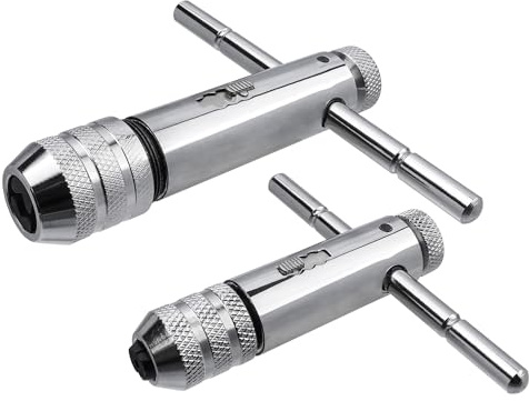 Gasea 2Pcs Adjustable T-Handle Ratchet Tap Wrench Set, Metric Tap Wrenches for M3–M8 & M5–M12, Alloy Steel Ratcheting Tap Holder for Taps, Reamers & Extractors