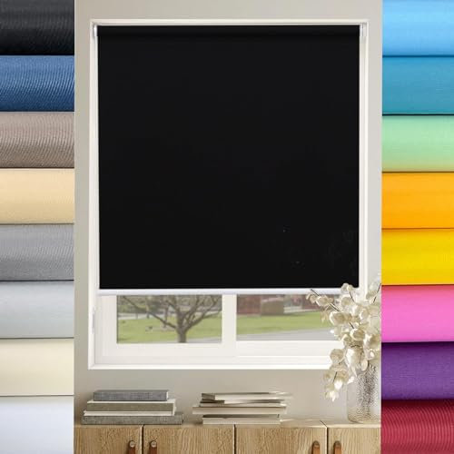 Rollo ohne Bohren Verdunklungsrollo 40 x 50 cm Sichtschutz und Sonnenchutz,ohne Bohren Verdunkelungsrollo Klemmfix, mit Klämmträger, für Fenster und balkontür, Schwarz