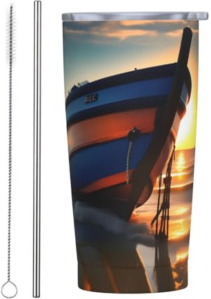 ZISHAK Barca Spiaggia Sunrise Time Nautico Sipper in acciaio inox con coperchio, facile da trasportare auto cannuccia tazza per le vostre esigenze quotidiane