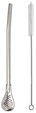 Yerba Mate Bombilla cannuccia – cannucce in acciaio inox con cucchiaio filtro – cucchiai filtrati rimovibili, cannucce riutilizzabili, per tè sfuso, caffè, bevande, con spazzole per la pulizia, 155 mm
