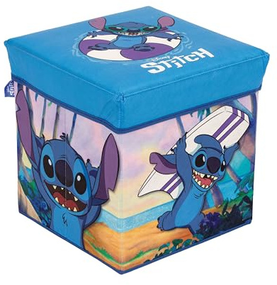 Superdiver - Aufbewahrungsbox und Hocker Stitch - Offizielle Lizenz Disney - 30x30x30 cm - Faltbarer Pouf mit gepolstertem Deckel - Spielzeug-Organizer