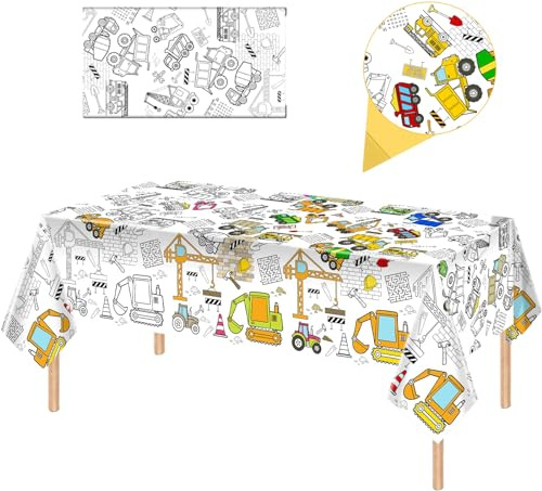 Pappersduk för färgning, 137 x 274 cm målningsduk för barn sysselsättning, rektangel vattentät gåtor duk, ingenjörfordon tema festdekorationer för barns födelsedag