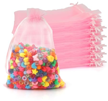 Geschenktüten,Geschenktüten Klein,Säckchen Zum Befüllen,Candybar Tüten,Organza Säckchen,Kleine Stoffsäckchen,Gaze Säckchen,Organzasäckchen Klein,Kleine Beutel Mit Zugband,Netzsack,13x18cm Rosa(50 Stk)