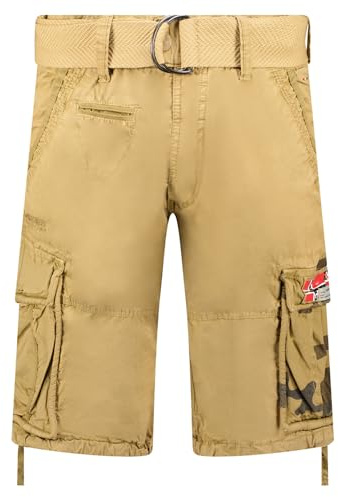 Geographical Norway pastque Men Bermudas Hombre Casual Cotton, Bermudas Sport Cargo Hombre, Bermudas Cortas con Cinturón Normal Fit, Hombre Primavera Verano (Beige L)