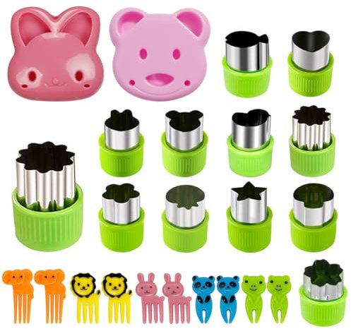 24 piezas cortador de galletas pan verduras set para niños cortador de galletas animales forma de pan cortadores de verduras cortadores de galletas cortadores de frutas tenedores de sándwich moldes