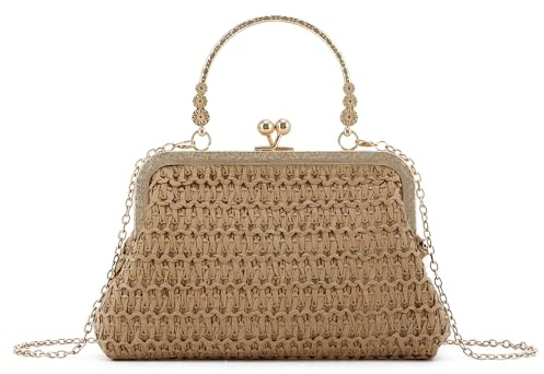 SUKUTU Paille Pochette Soirée Sac à Main pour Femme Tissé Sac à Doublure Plage d'Été Shoulder Purse