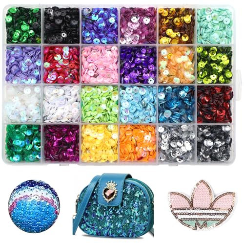 24 Farben Pailletten zum Basteln 21600 PCS Glitzer Pailletten Set mit Box 5.4MM Bunte Pailetten für Aufnähen,DIY Handwerk,Schmuck herstellung,Feiertags Dekoration