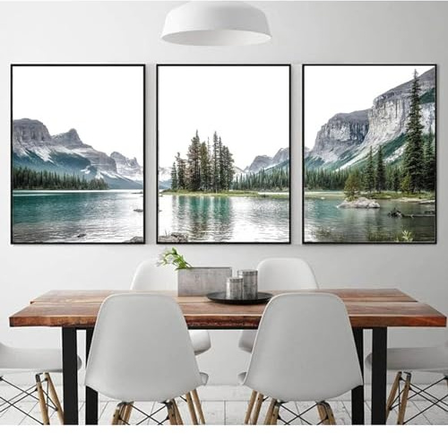 Herfair 3er Poster Set, Moderne Berge Wald Natur Landschaft Bilder, Ohne Rahmen Wandbilder, Wanddeko Leinwandbilder Schlafzimmer Deko Esszimmer Wohnzimmer (40x50cm)