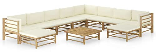 Faroom Gartenlounge Set Bambus Lounge Gartenmöbel Set Loungemöbel Set Bambus Balkon Lounge Sofa Outdoor Balkonmöbel Kleiner Gartengarnitur Sofagarnitur Creme 11-tlg-Type-111