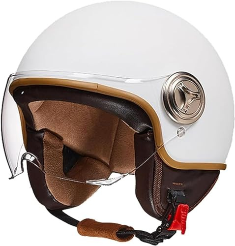 Motorcykelhjälm med visir motorcykelhjälm vintage stil retro barn ungdom herr dam halvhjälm öppen hjälm ECE-godkänd motorcykelhjälm B,54-61 cm