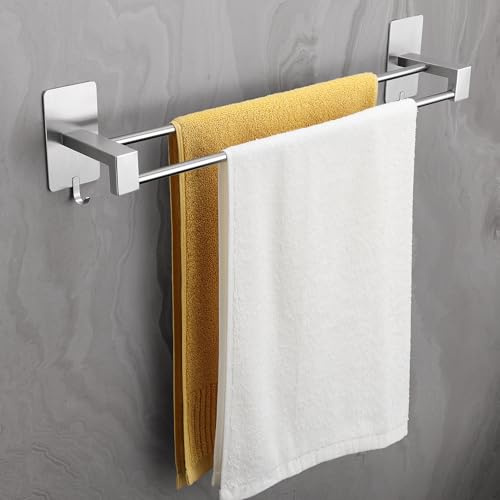 ALOCEO Handtuchhalter Ohne Bohren 2 Stangen 64CM Silber | Handtuchhalter aus Edelstahl 304 Doppelt Selbstklebend Handtuchstange Wand für Badezimmer, Küche, Glasduschwand