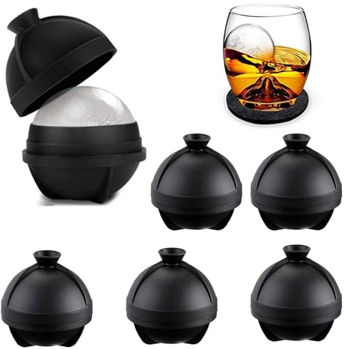 Vokowin 6pcs Ice Cube Moulds Large Ice Ball Maker with Leak Proof Lid, Easy Release Silicone Large Ice Cube Moulds,Sphere Ice Cube Mould Perfect for Freezer Whiskey, Gin, Cocktails (K460-6)