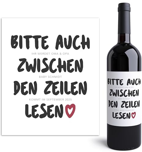 Schwangerschaft verkünden Ihr werdet Oma und Opa Weinetiketten personalisiert Großeltern Flaschenetiketten Wein Geschenk Etiketten selbstklebend 2 Stück | 10x12 cm