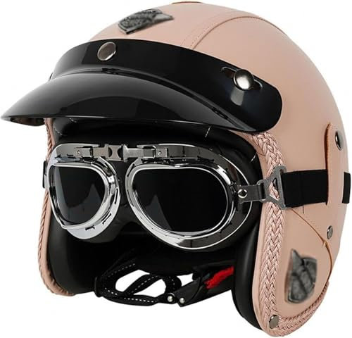 GKCEGHKS Motocicleta Casco Casco Jet de Media Concha Vintage Casco Moto Jet Abierto ECE Homologado Medio Casco Retro Motocicleta Cascos Bicicleta Confortable para Hombres y Mujeres Adultos