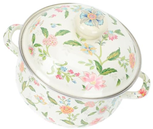 Zerodeko Pentola Smaltata Da Cucina 22 Cm Doppio Manico, Casseruola Piccola in Smalto Fondo Piatto Per Riscaldamento Uniforme, Per Zuppe, Latte e Noodles Su Fornelli a Induzione e a Fiamma